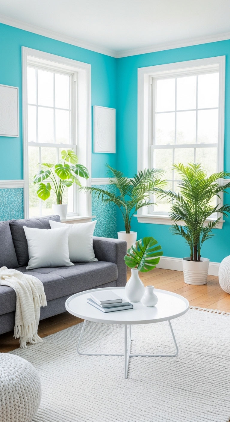 25 Blue Living Room Grey Sofa Ideas for a Cool, Balanced Space 16 17. Fresh Aqua Living