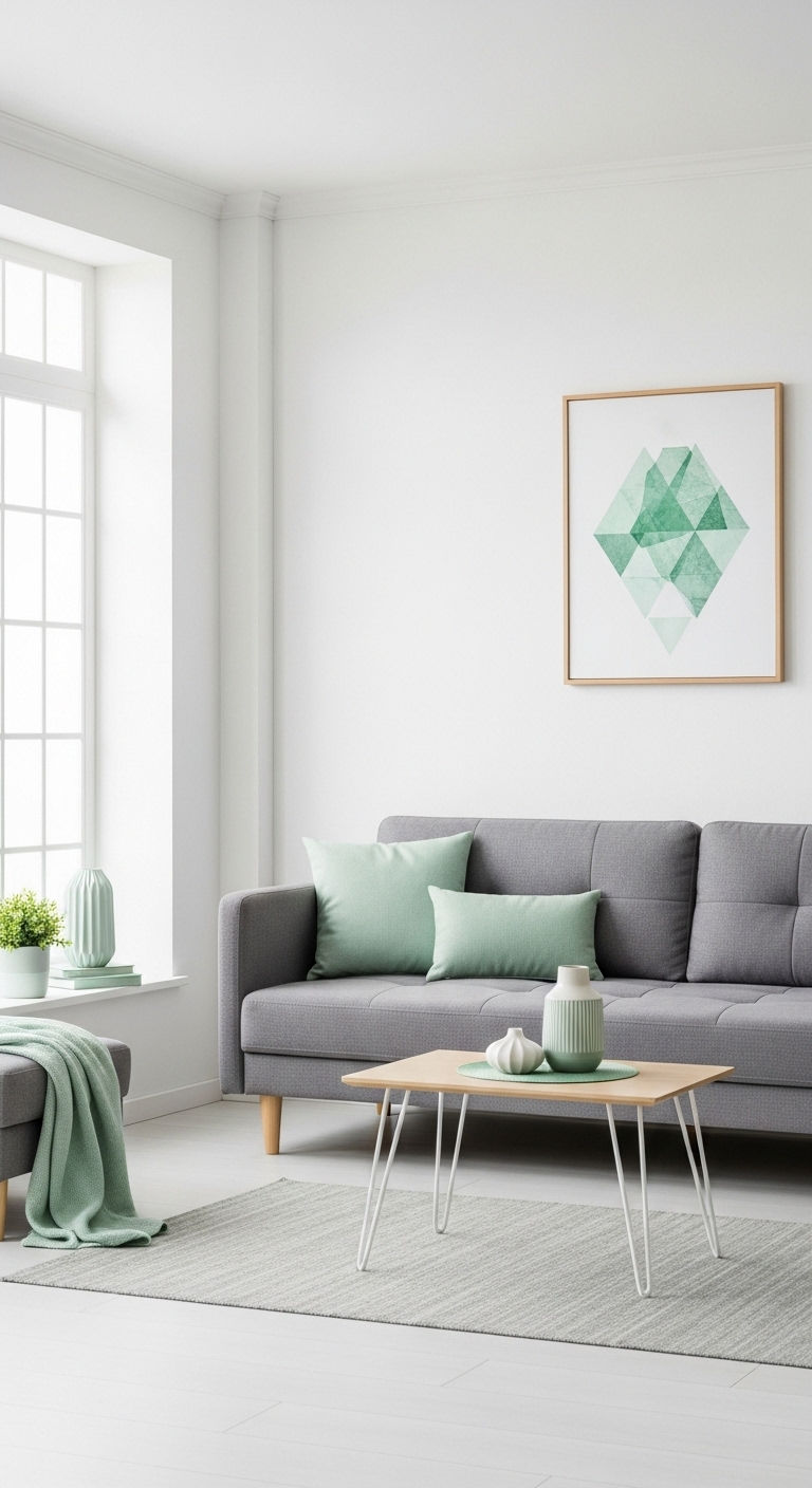 21 Green Living Room Grey Sofa Ideas for a Modern Natural Look 18 19. Fresh Mint Minimal