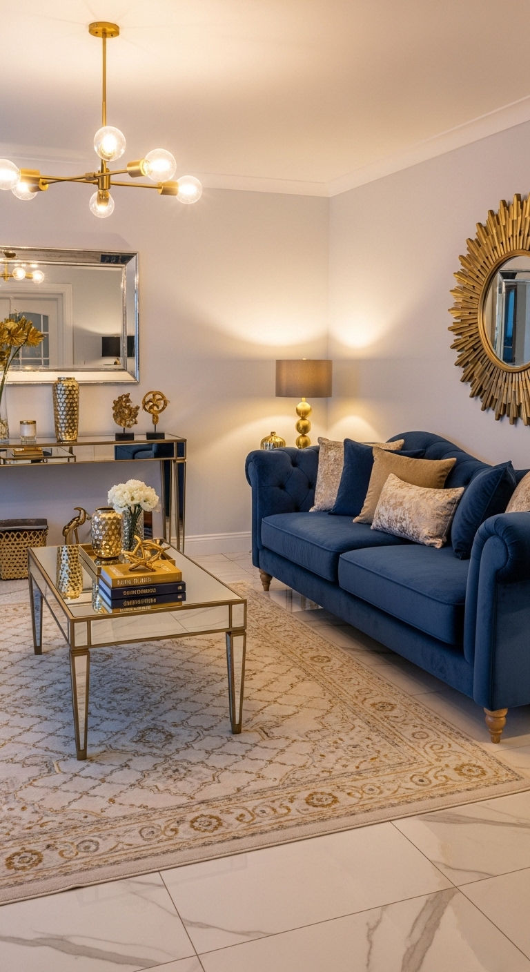 22. Glam Metallic Accent Chaise Lounge Living Room