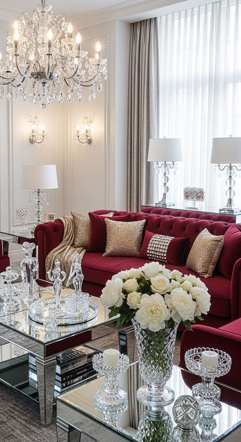 26 Wine Sofa Living Room Ideas for a Rich, Dramatic Style 12 12. Glam Wine Living Room