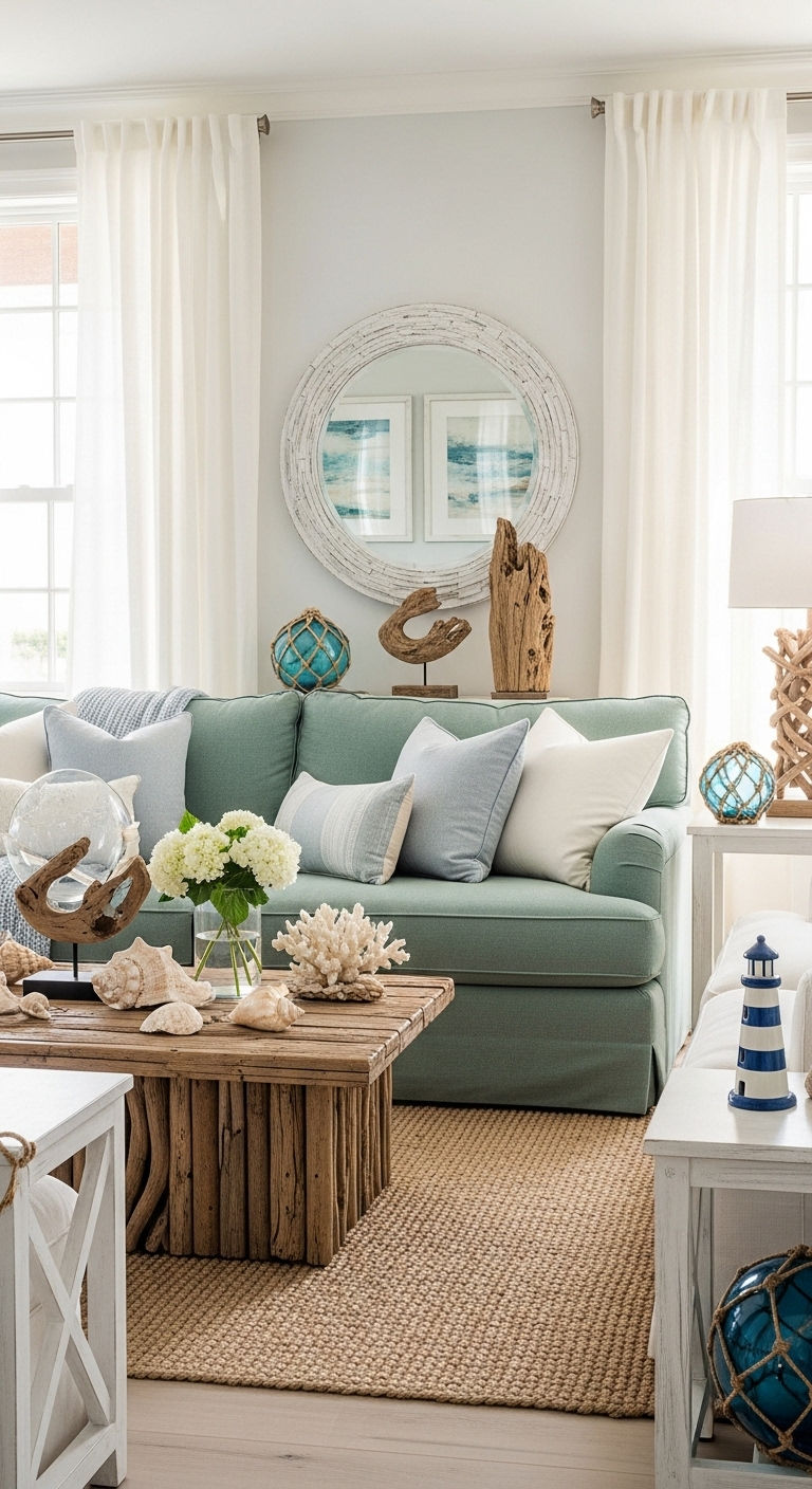 23 Green Living Room Sofa Ideas for a Fresh, Nature-Inspired Look 20 20. Green Coastal Breeze