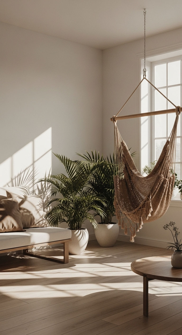 24 Genius Small Living Room Without Sofa Ideas (Minimal & Modern) 7 6. Hammock Chill Zone