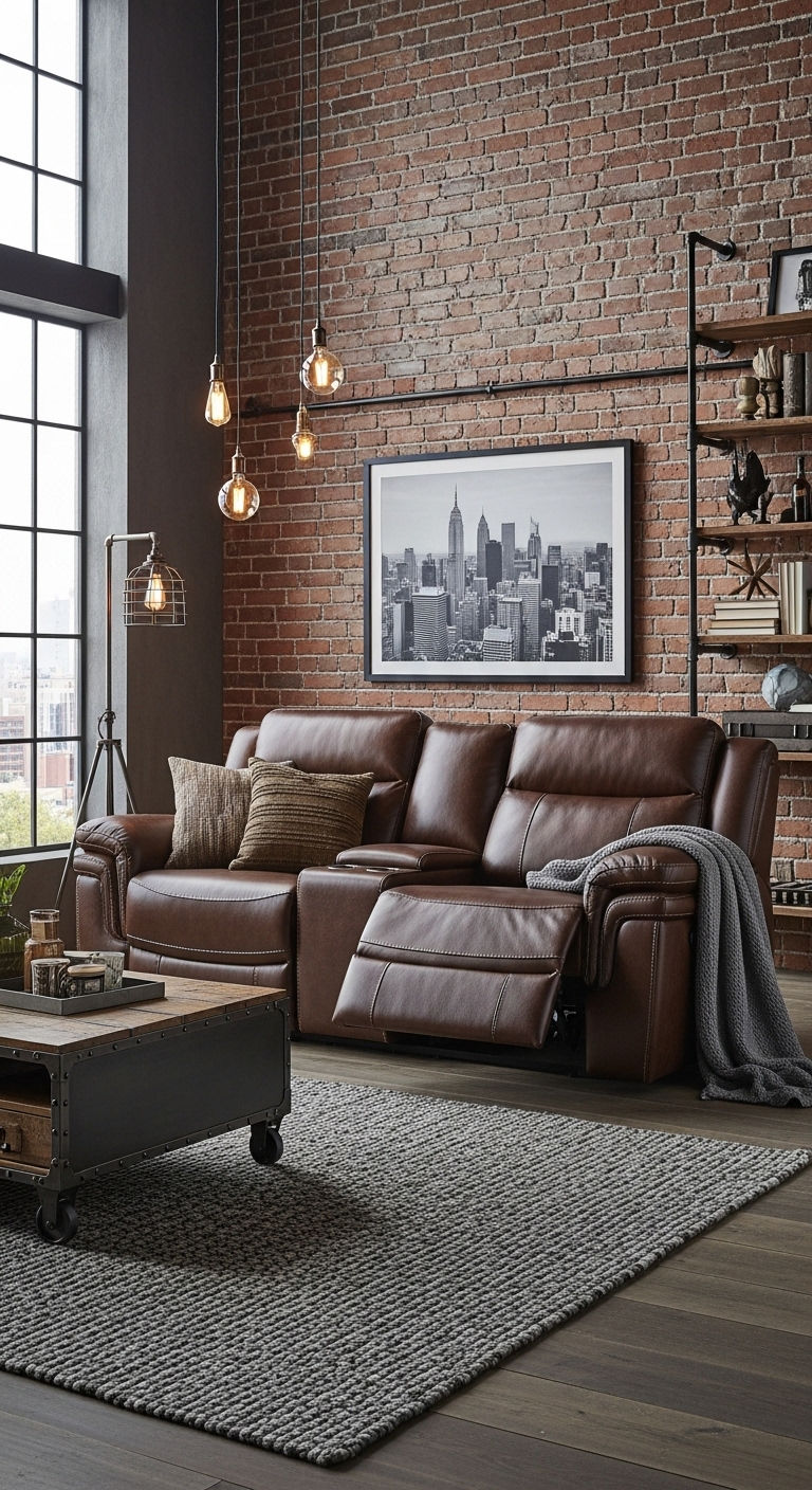 19 Cozy Recliner Sofa Living Room Ideas for Everyday Relaxation 19 18. Industrial Cozy Blend