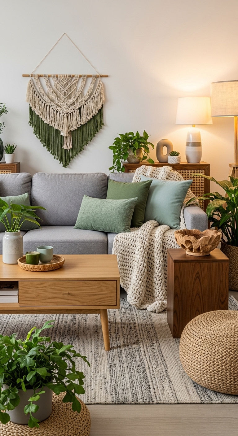 21 Green Living Room Grey Sofa Ideas for a Modern Natural Look 19 20. Layered Natural Neutrals