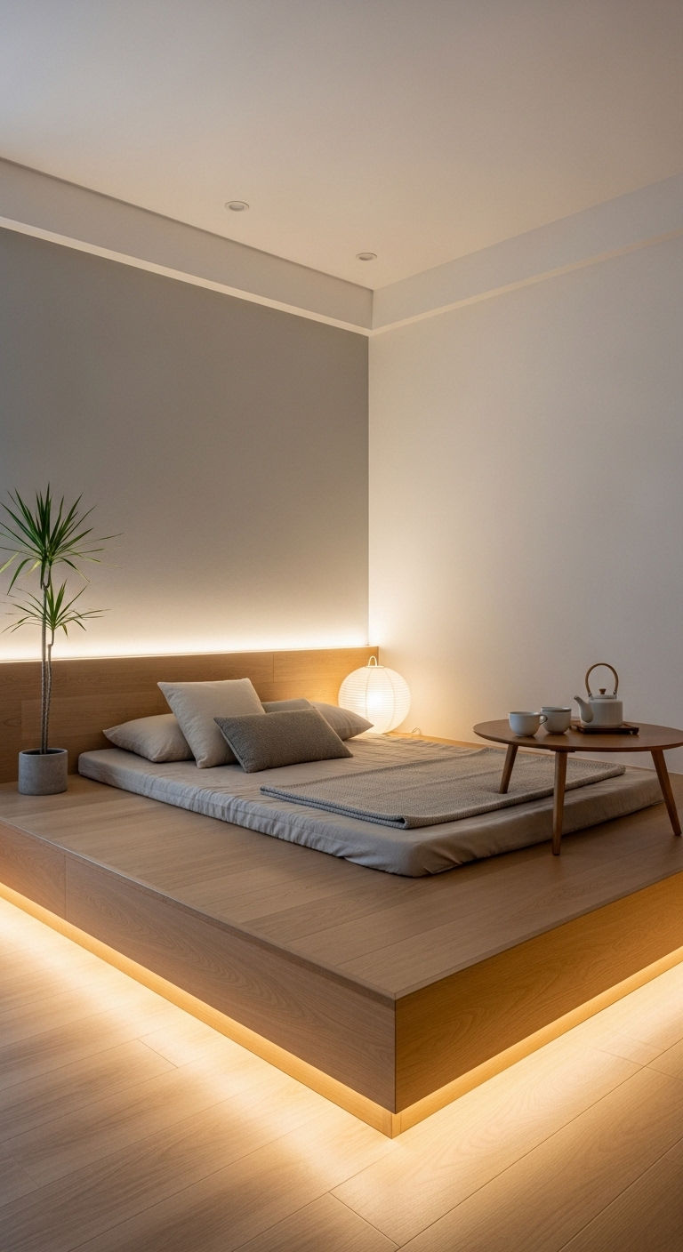 24 Genius Small Living Room Without Sofa Ideas (Minimal & Modern) 8 7. Low Platform Lounge