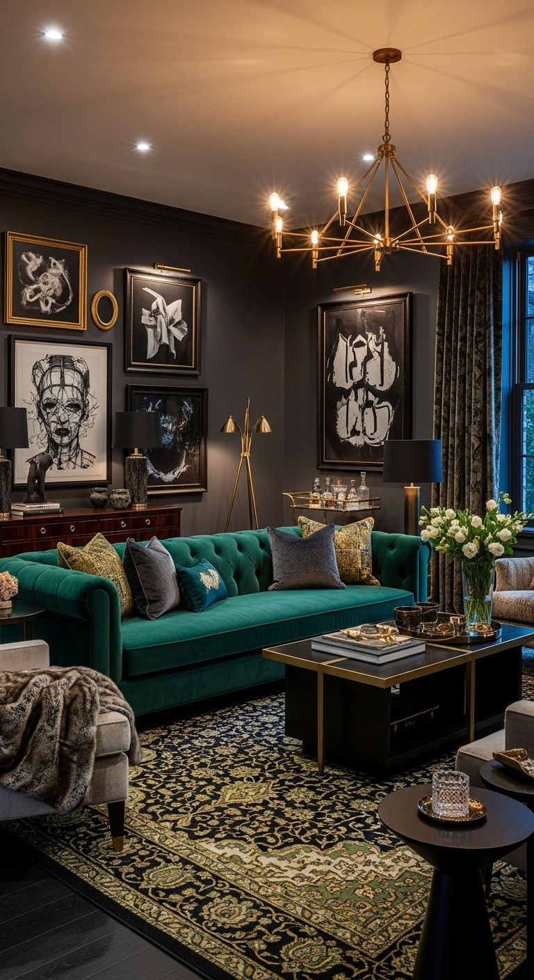 23 Green Living Room Sofa Ideas for a Fresh, Nature-Inspired Look 21 21. Luxury Velvet Statement