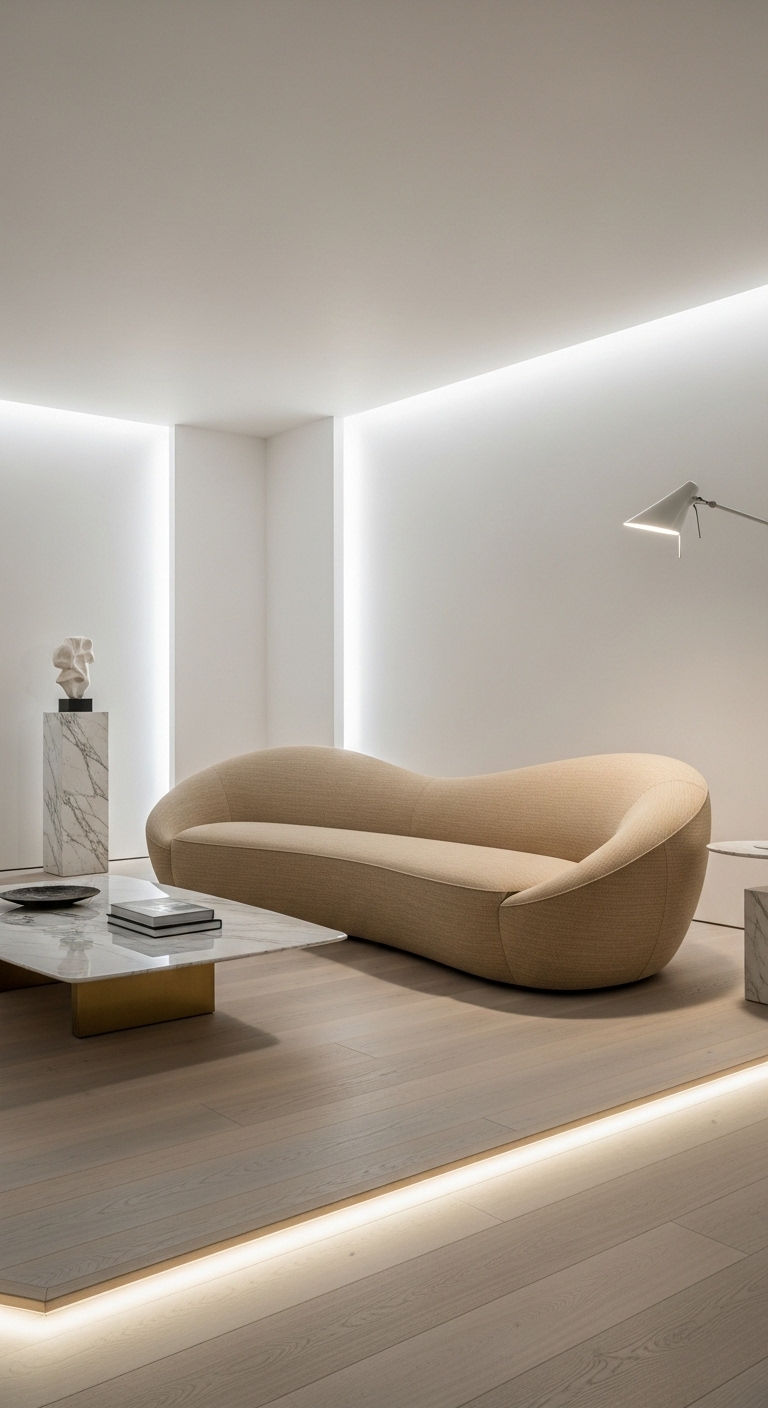 27 Sand Sofa Living Room Ideas for Soft Neutral Spaces 26 25. Minimal Luxe Statement