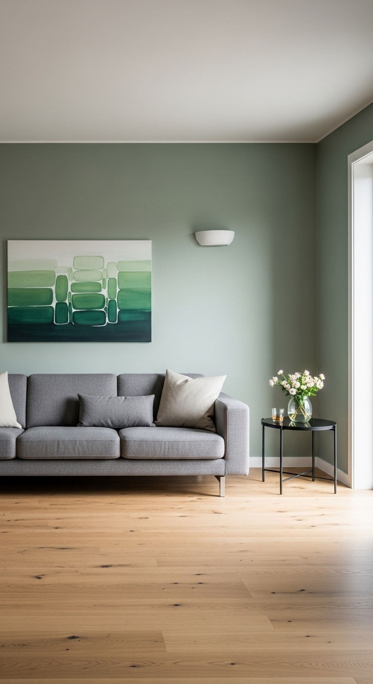 21 Green Living Room Grey Sofa Ideas for a Modern Natural Look 3 2. Minimalist Green Harmony