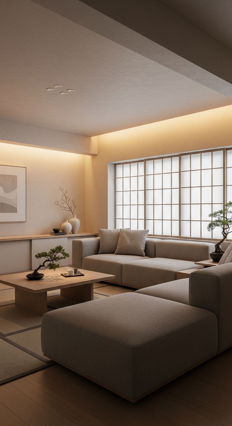 26 Living Room U Shape Sofa Ideas for Big Families & Open Layouts 12 12. Minimalist Zen Space