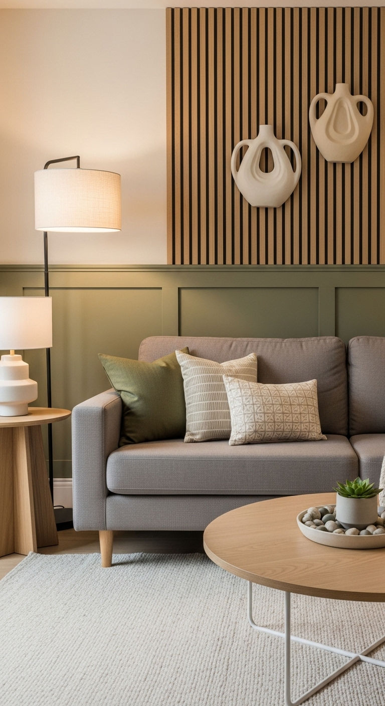 21 Green Living Room Grey Sofa Ideas for a Modern Natural Look 7 6. Modern Earth Blend