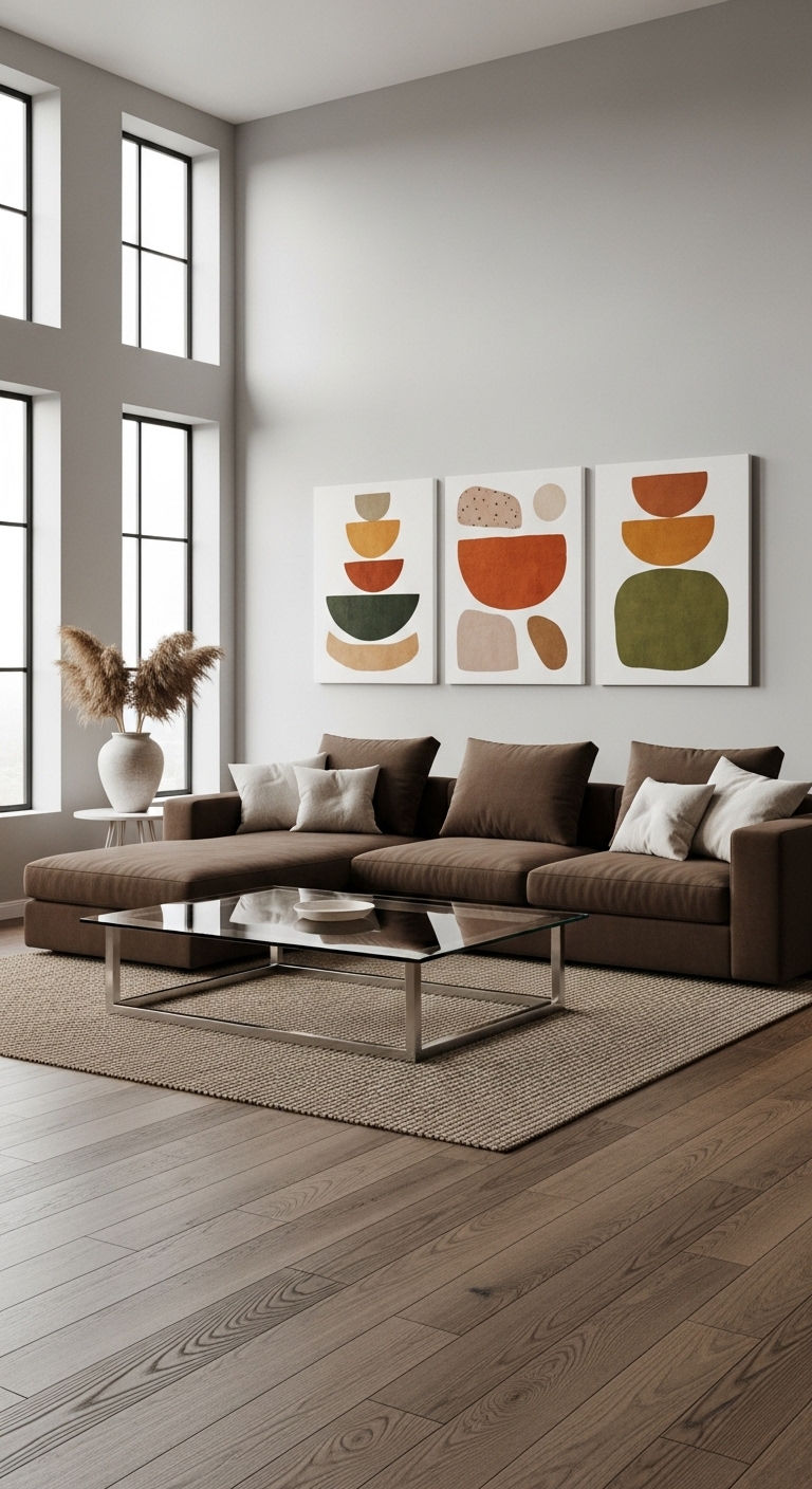 19 Brown Sofa Living Room Ideas for a Warm and Classic Feel 4 3. Modern Earthy Elegance