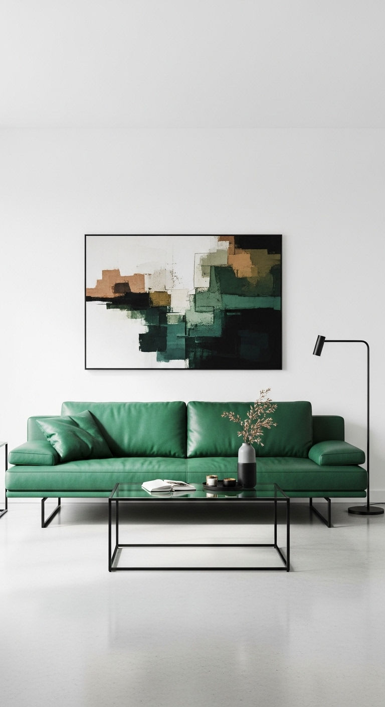 24 Green Leather Sofa Living Room Ideas for a Unique Pop of Color 4 3. Modern Green Statement