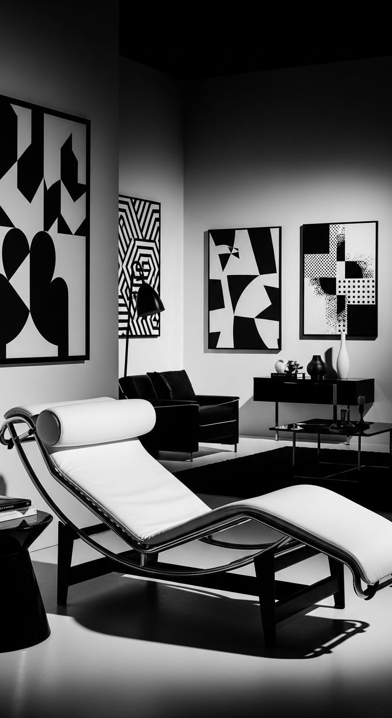 21. Monochrome Black and White Chaise Lounge