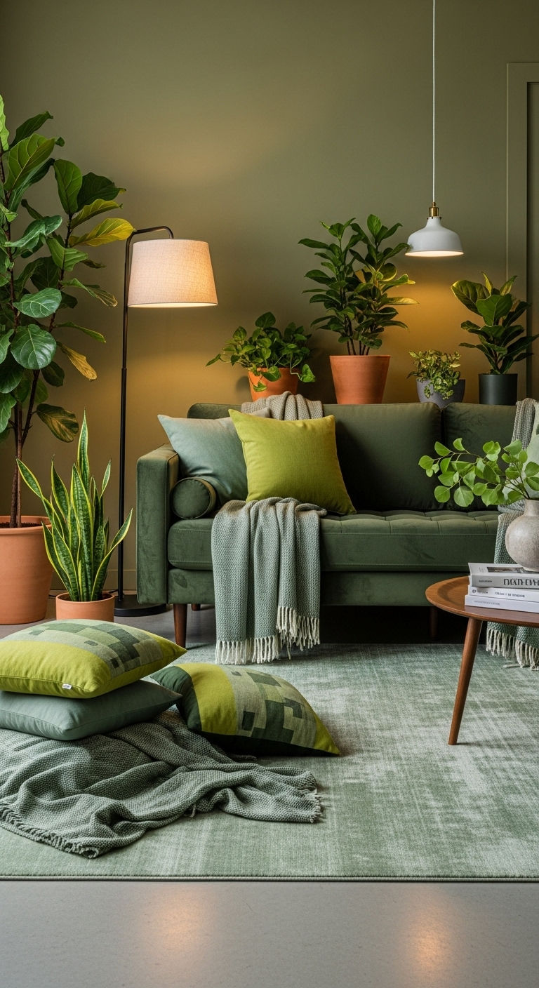 24 Moss Green Sofa Living Room Ideas for a Natural Feel 24 23. Monochrome Green Palette