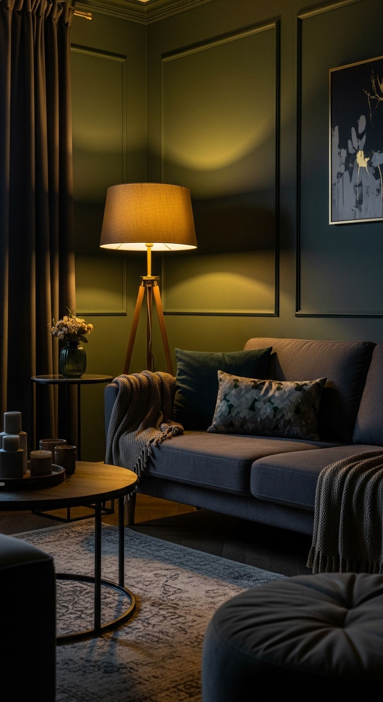 21 Green Living Room Grey Sofa Ideas for a Modern Natural Look 17 18. Moody Green Cocoon