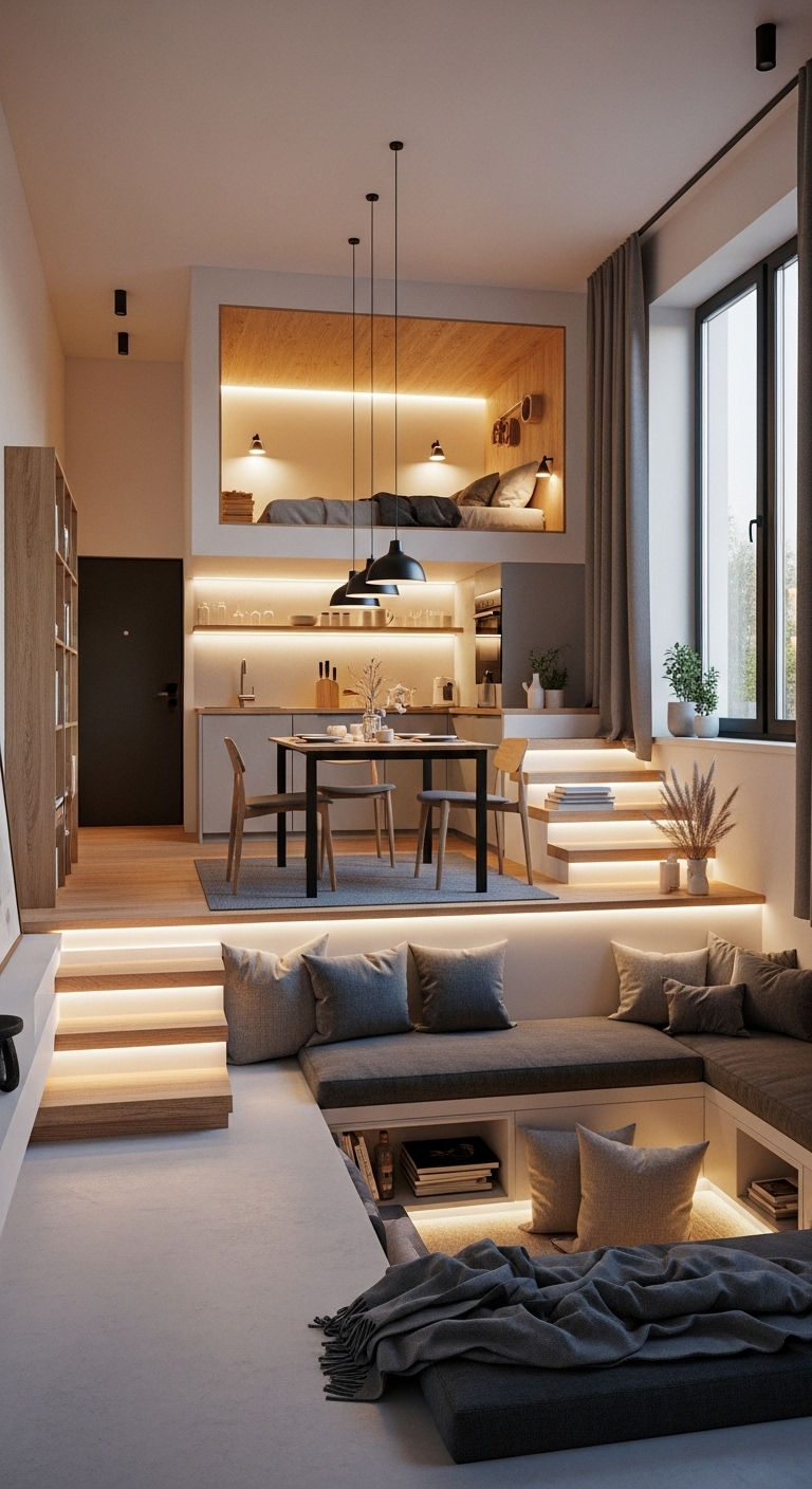 24 Genius Small Living Room Without Sofa Ideas (Minimal & Modern) 24 23. Multi-Level Floor Seating