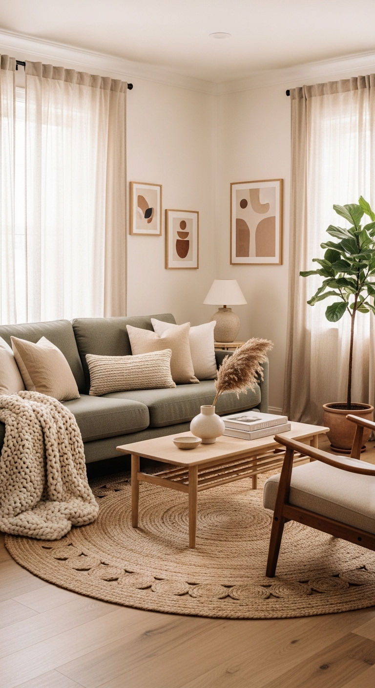 23 Green Living Room Sofa Ideas for a Fresh, Nature-Inspired Look 14 13. Nature-Inspired Neutrals