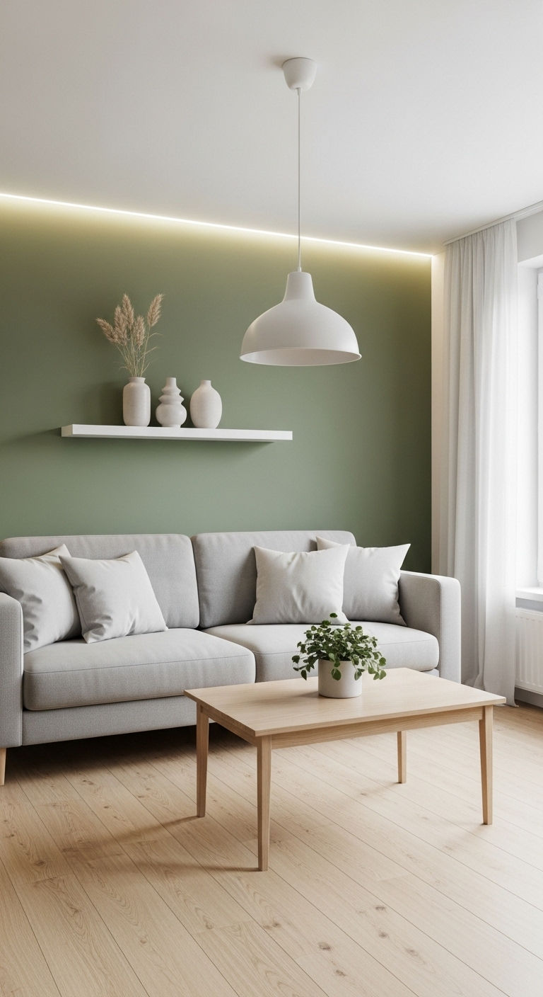 21 Green Living Room Grey Sofa Ideas for a Modern Natural Look 8 8. Nature-Inspired Nordic Nook