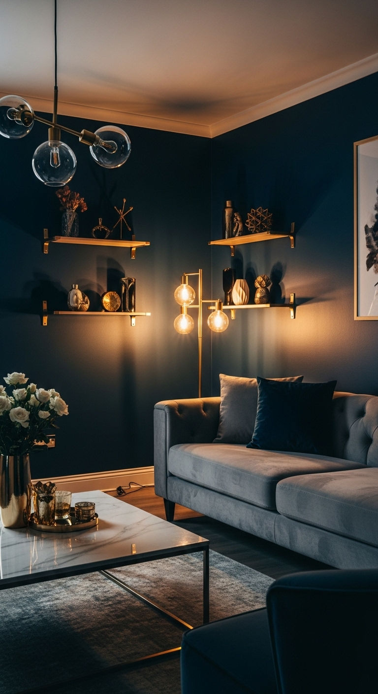 25 Blue Living Room Grey Sofa Ideas for a Cool, Balanced Space 3 2. Navy Elegance Lounge