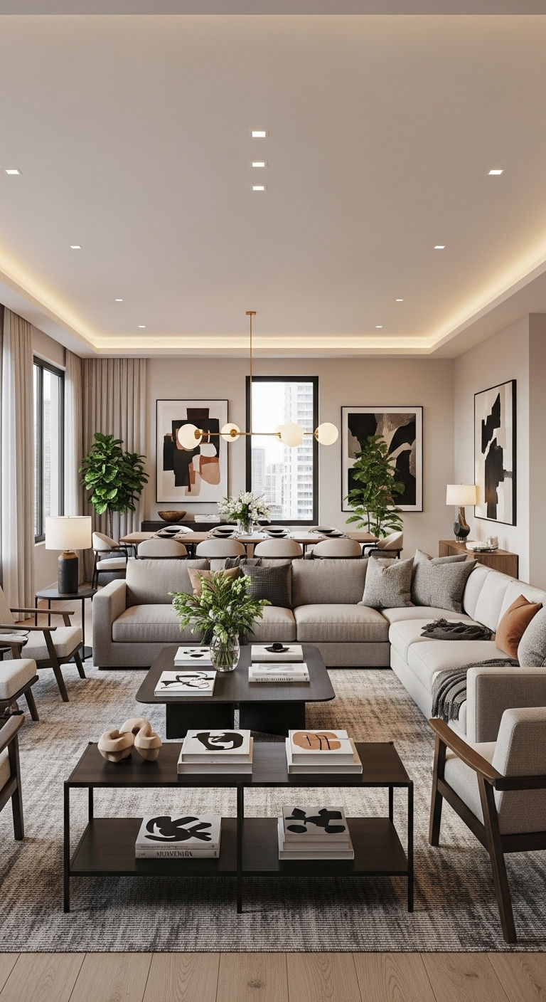 26 Living Room U Shape Sofa Ideas for Big Families & Open Layouts 24 25. Open Layout Social Hub