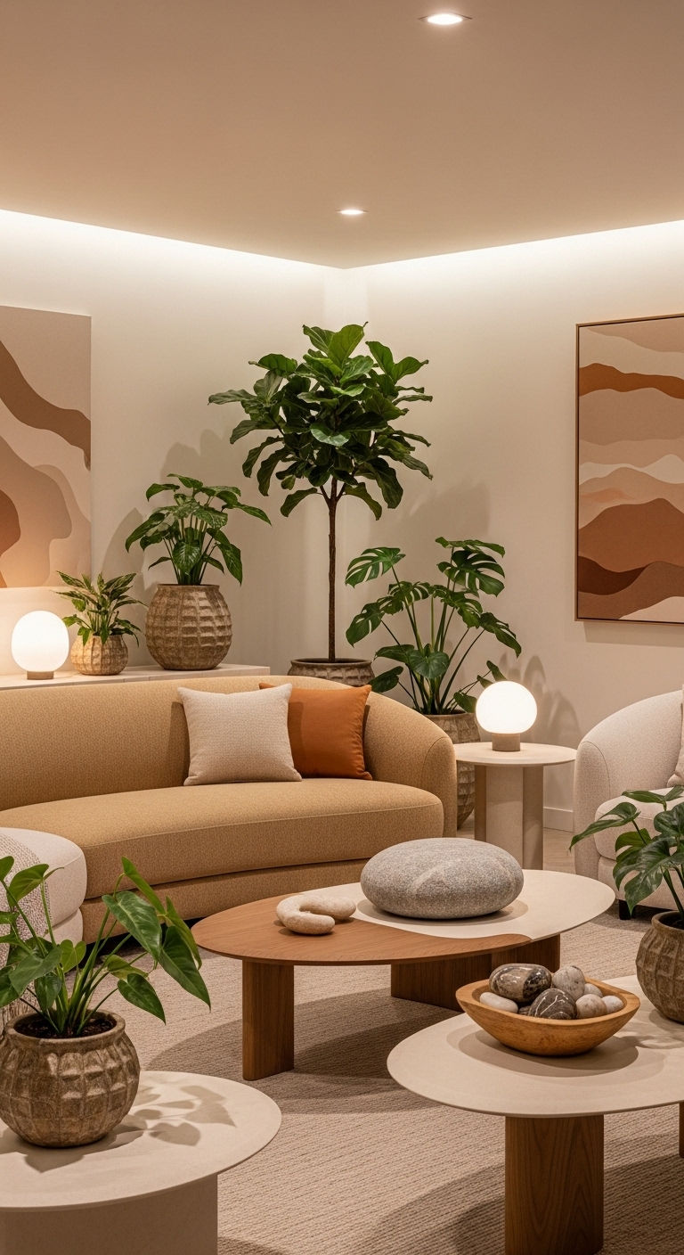 27 Sand Sofa Living Room Ideas for Soft Neutral Spaces 12 11. Organic Modern Retreat