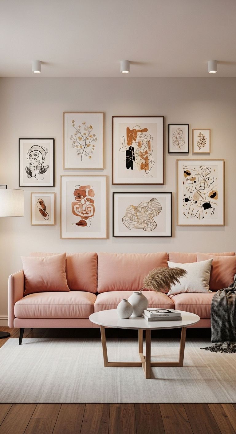 18. Pink Sofa with Gallery Wall