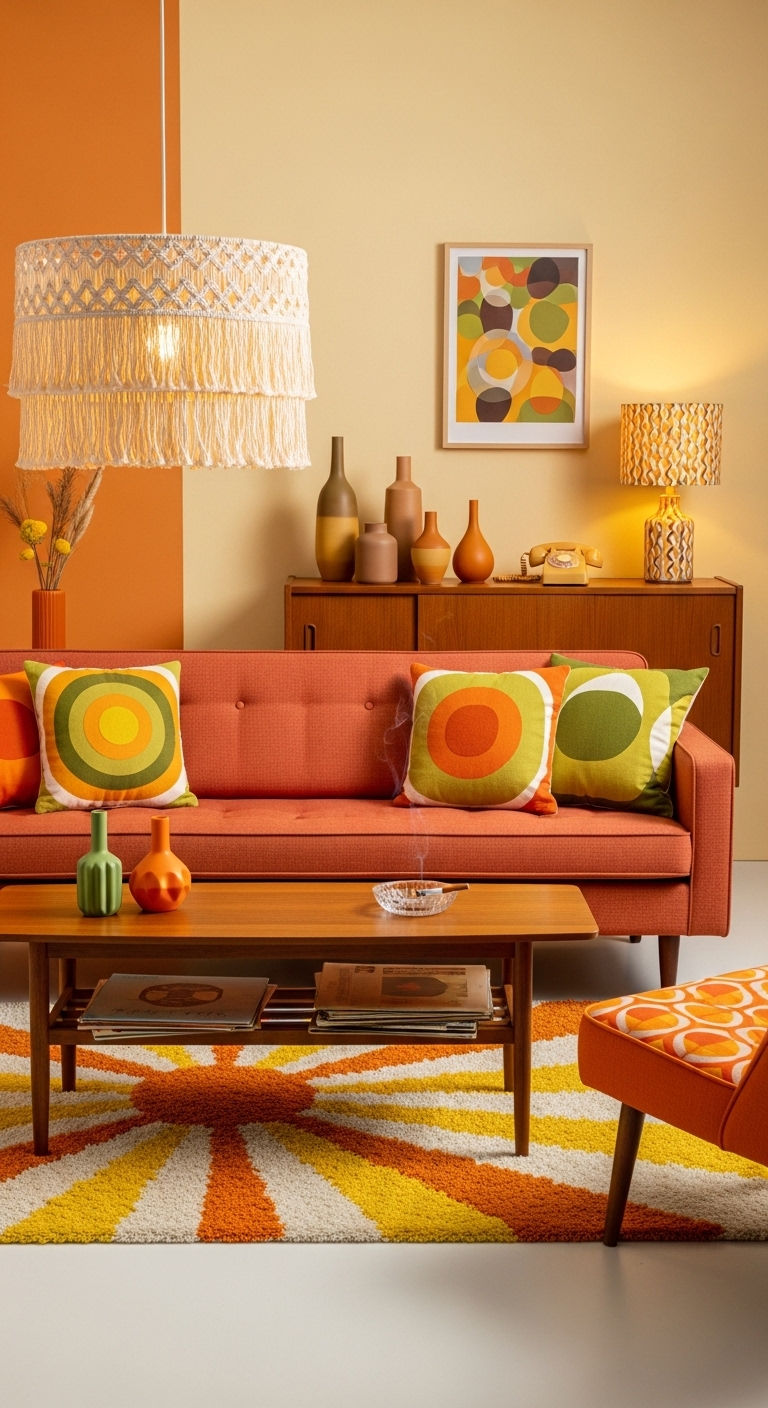 22 Terracotta Sofa Living Room Ideas for Warm Earthy Vibes 17 16. Retro Terracotta Pop