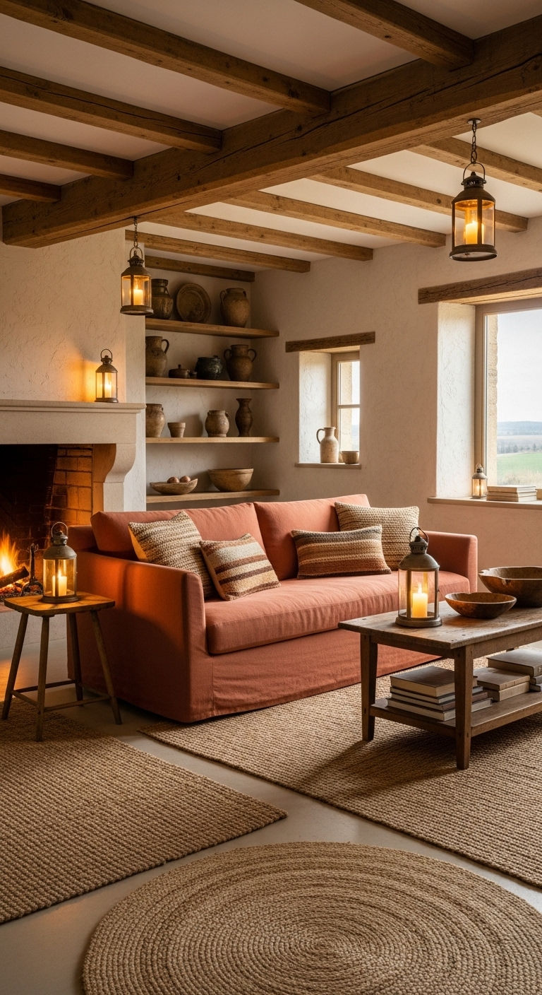 22 Terracotta Sofa Living Room Ideas for Warm Earthy Vibes 3 2. Rustic Clay Retreat