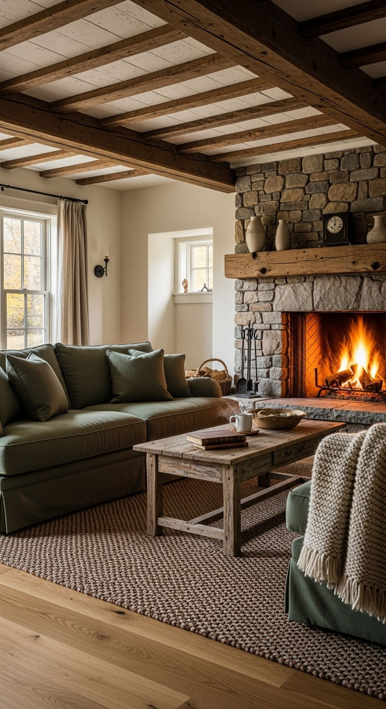 23 Green Living Room Sofa Ideas for a Fresh, Nature-Inspired Look 12 11. Rustic Green Comfort