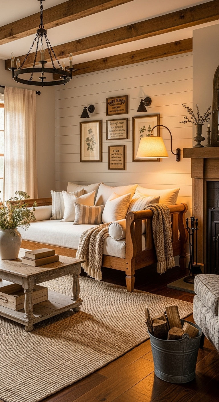 7. Rustic Wooden Frame Daybed