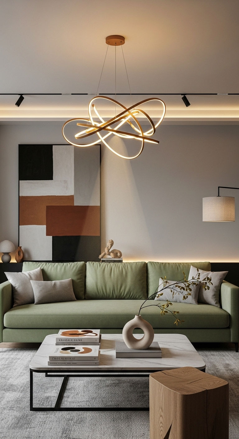 19. Sage Sofa with Statement Lighting