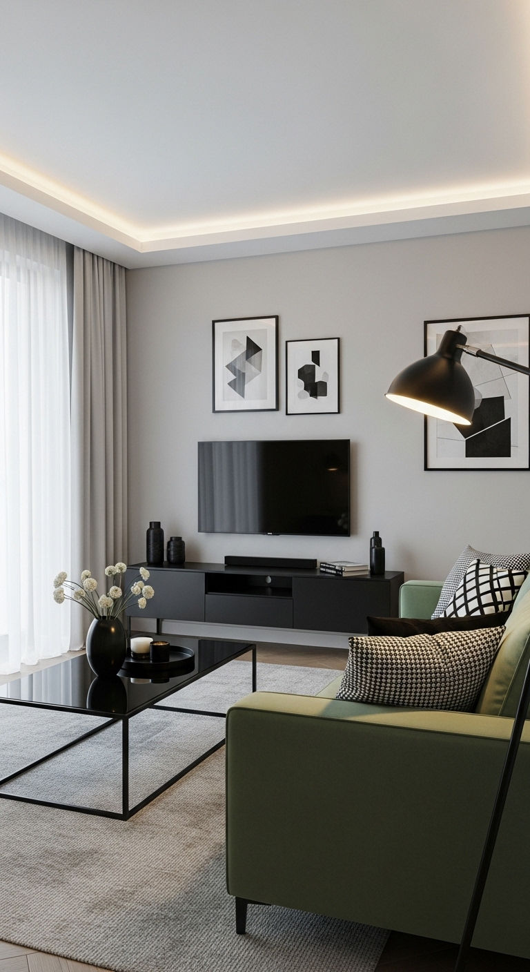 15. Sage and Black Contrast Style