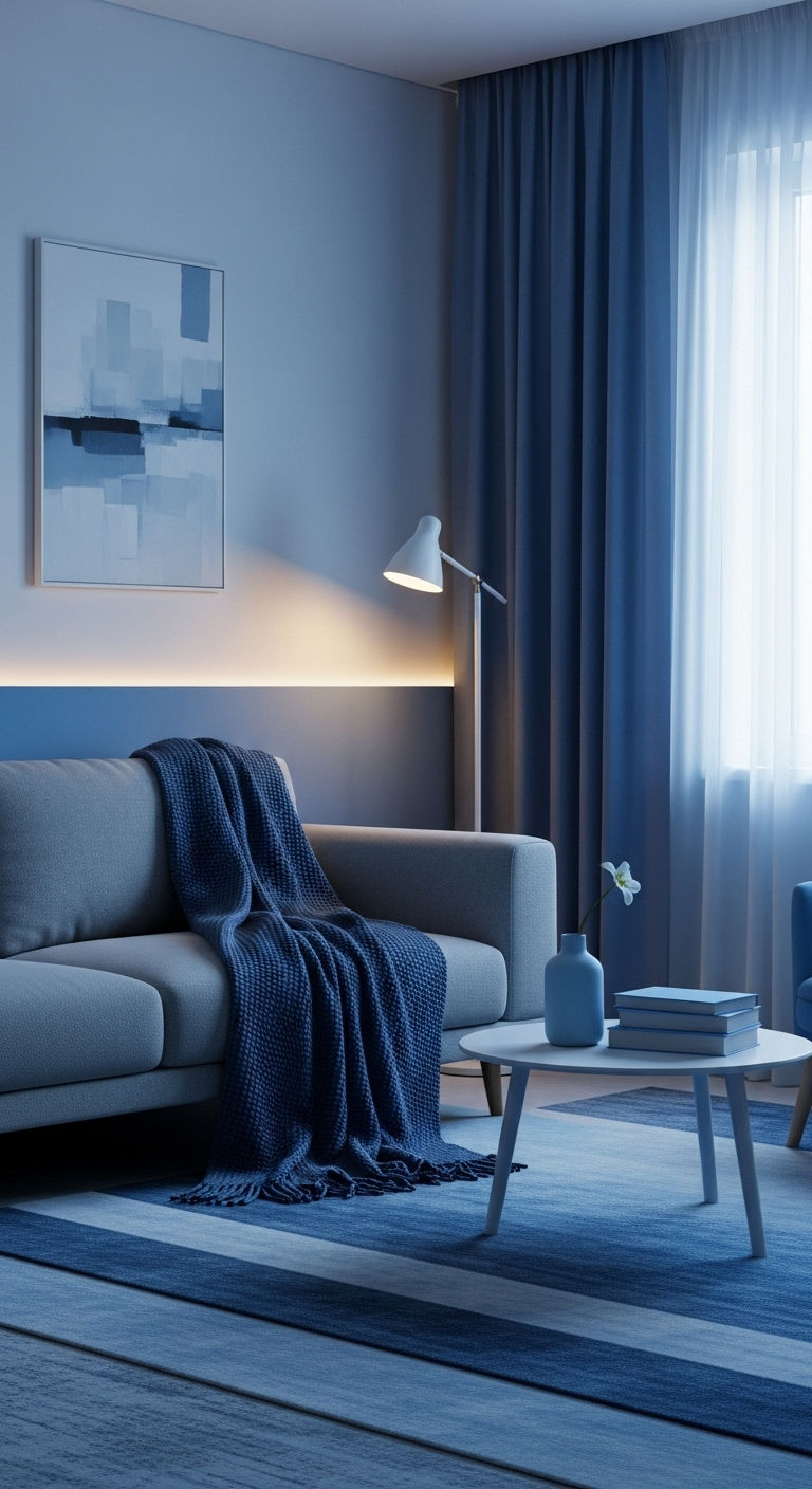 25 Blue Living Room Grey Sofa Ideas for a Cool, Balanced Space 18 20. Serene Monochrome Blue
