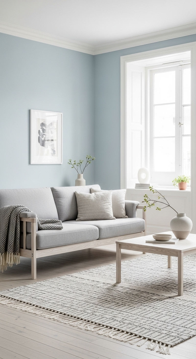 25 Blue Living Room Grey Sofa Ideas for a Cool, Balanced Space 4 3. Sky Blue Minimal Haven