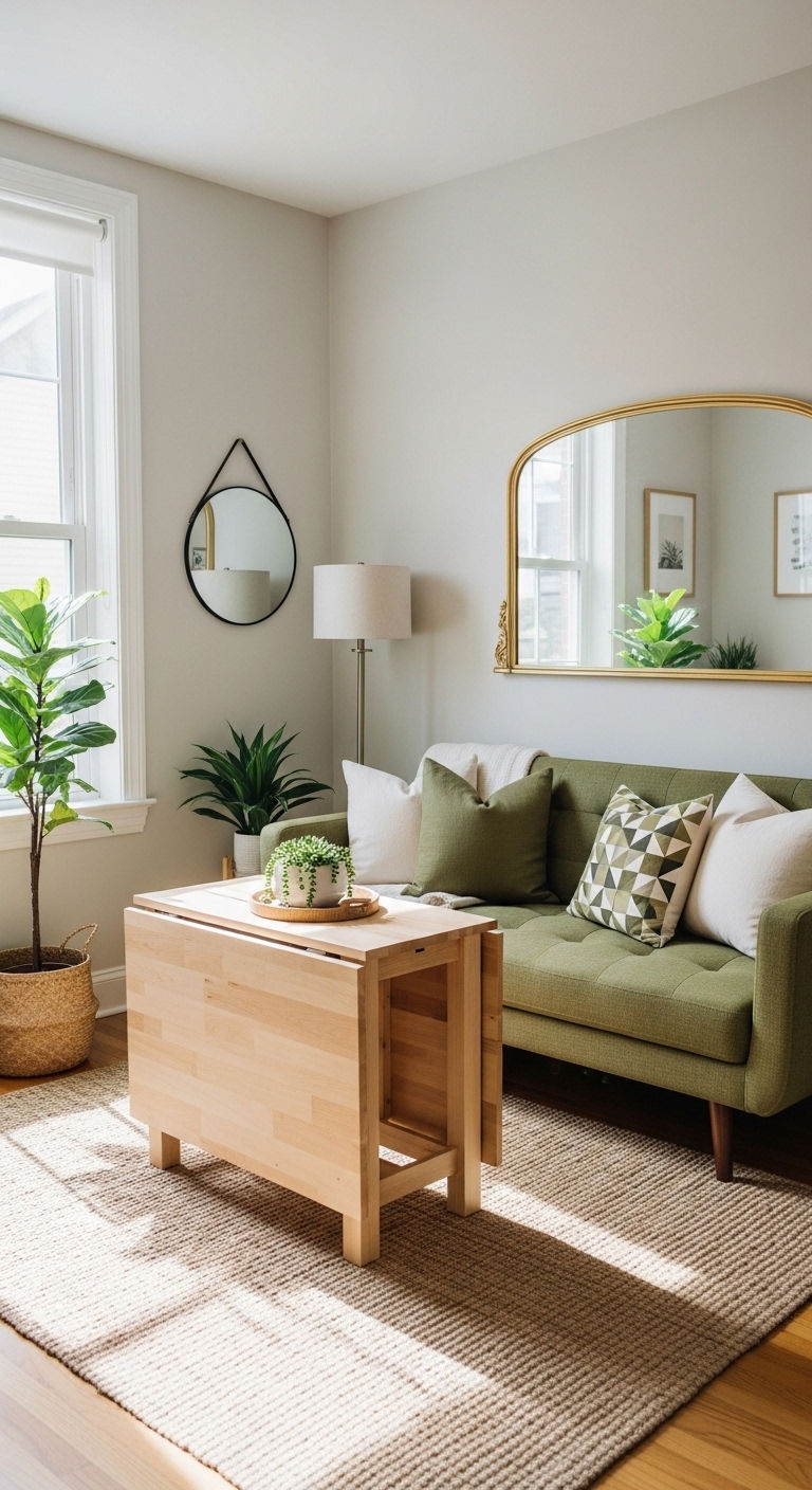 24 Moss Green Sofa Living Room Ideas for a Natural Feel 19 18. Small Space Fresh Look