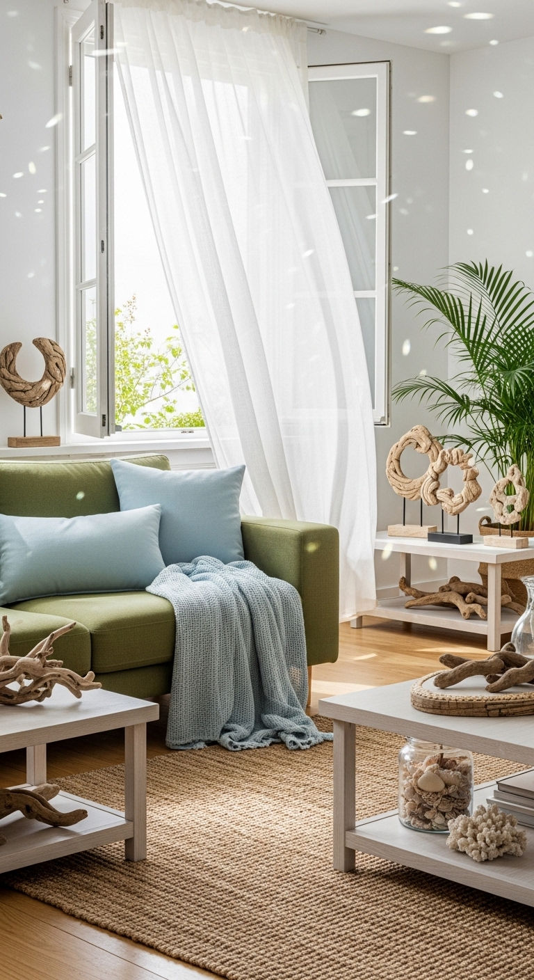 24 Moss Green Sofa Living Room Ideas for a Natural Feel 23 22. Soft Green Coastal Mix