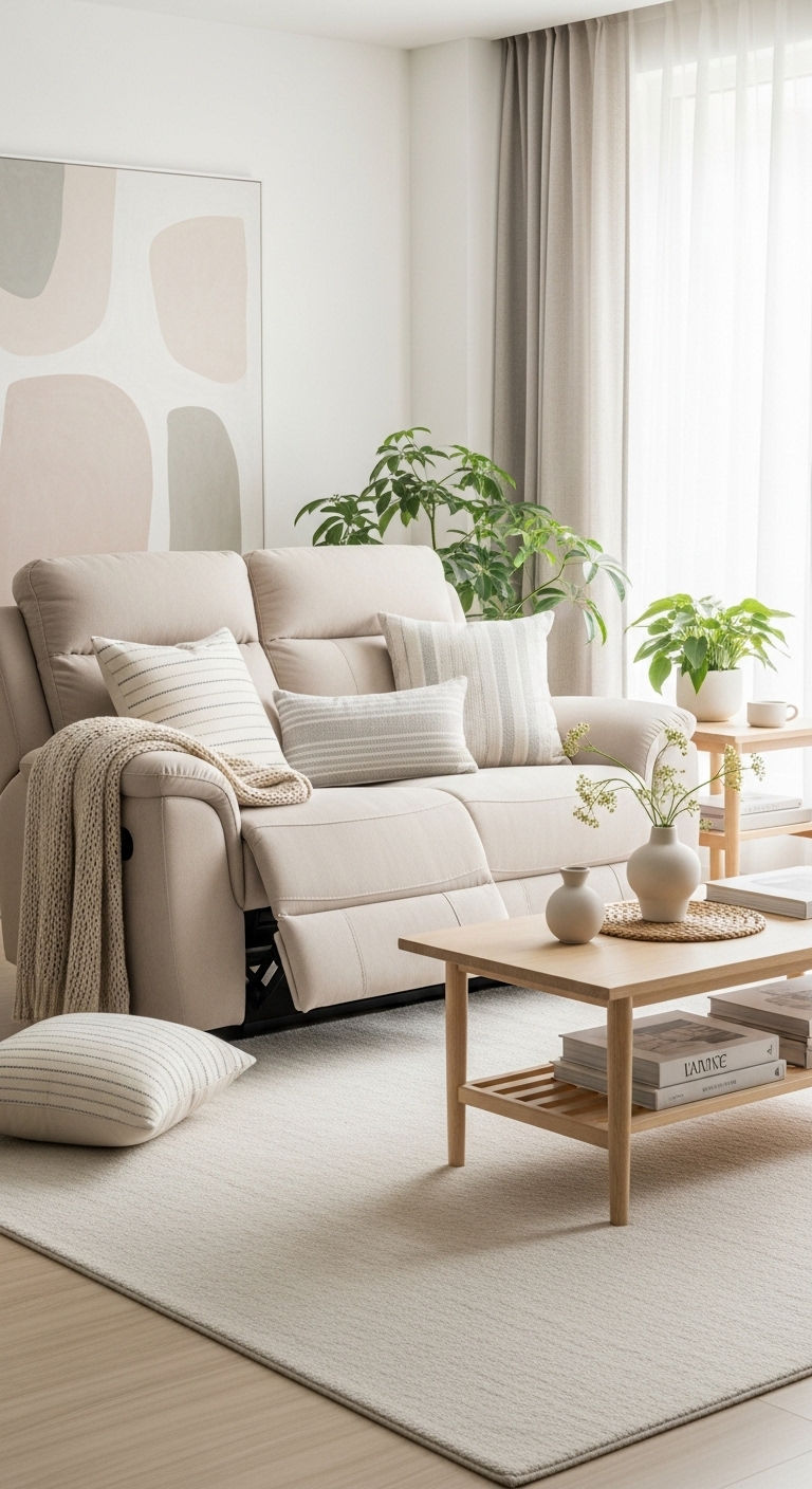 19 Cozy Recliner Sofa Living Room Ideas for Everyday Relaxation 15 14. Soft Neutral Sanctuary