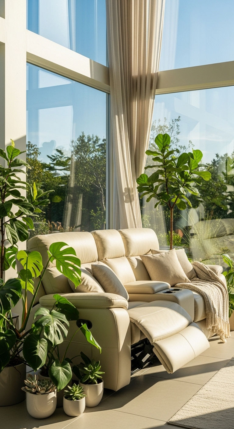 19 Cozy Recliner Sofa Living Room Ideas for Everyday Relaxation 8 7. Sunlit Relaxation Spot