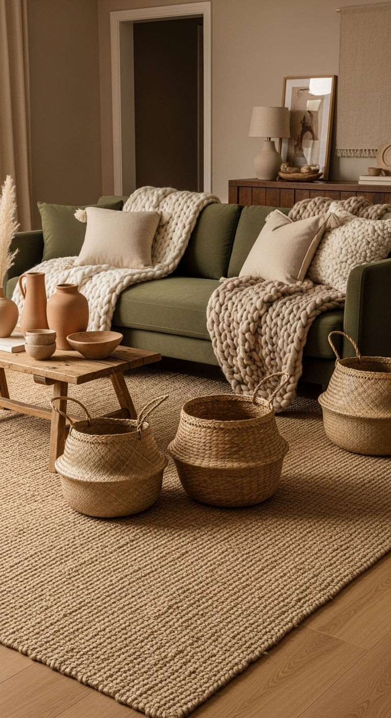 24 Moss Green Sofa Living Room Ideas for a Natural Feel 15 14. Textured Earth Layers