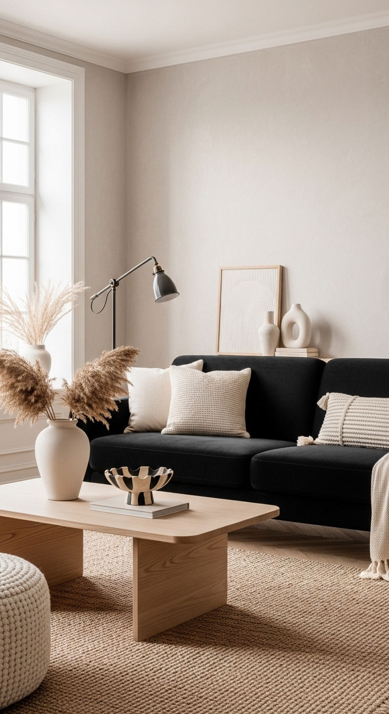 11. Textured Neutrals + Black Anchor
