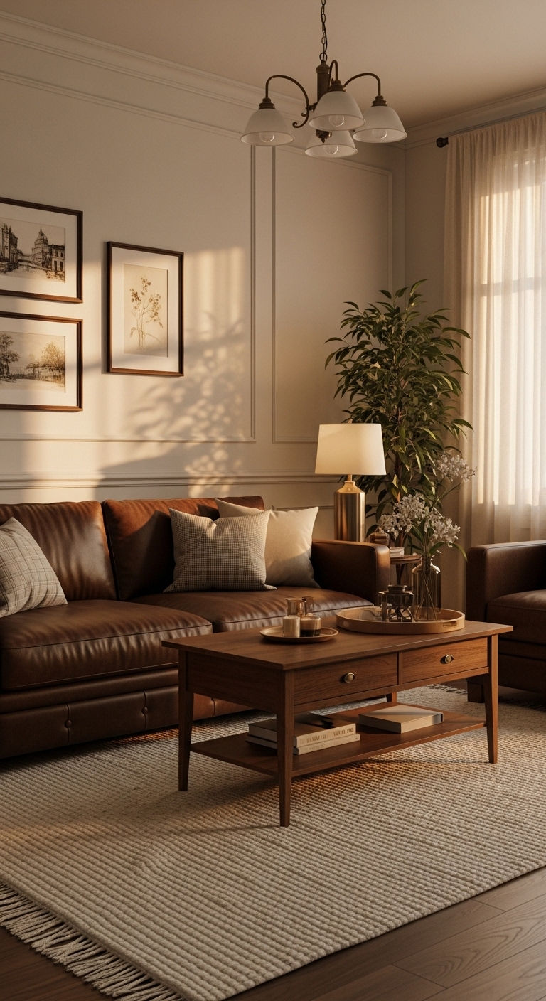 19 Brown Sofa Living Room Ideas for a Warm and Classic Feel 2 1. Timeless Cocoa Comfort