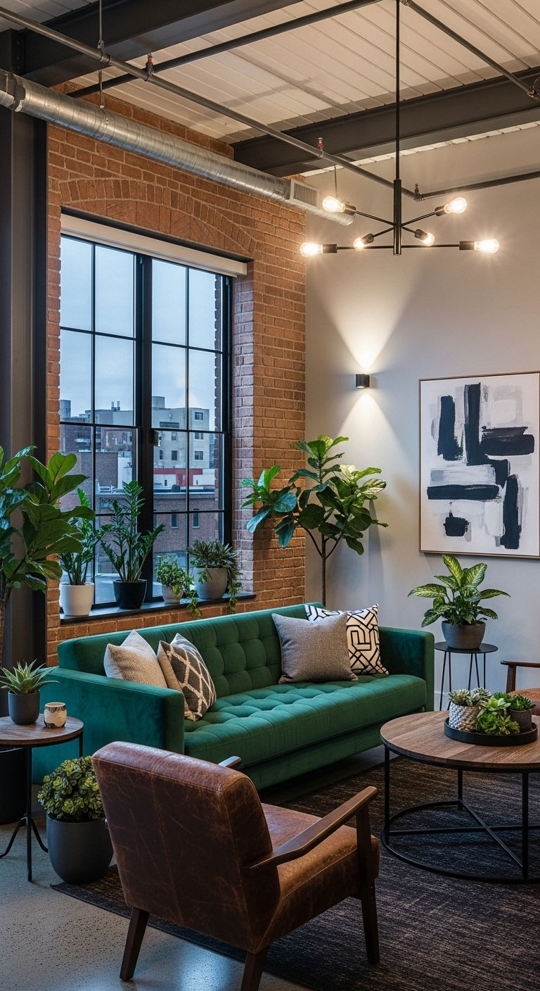23 Green Living Room Sofa Ideas for a Fresh, Nature-Inspired Look 13 12. Urban Green Chic