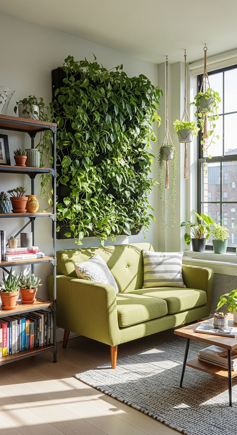 24 Moss Green Sofa Living Room Ideas for a Natural Feel 11 10. Urban Jungle Corner