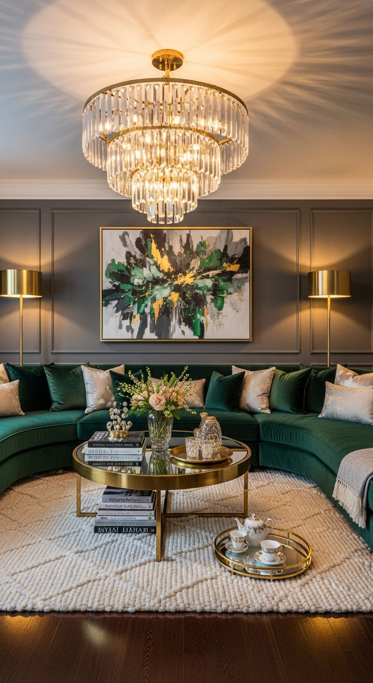 26 Living Room U Shape Sofa Ideas for Big Families & Open Layouts 10 9. Velvet Elegance Escape