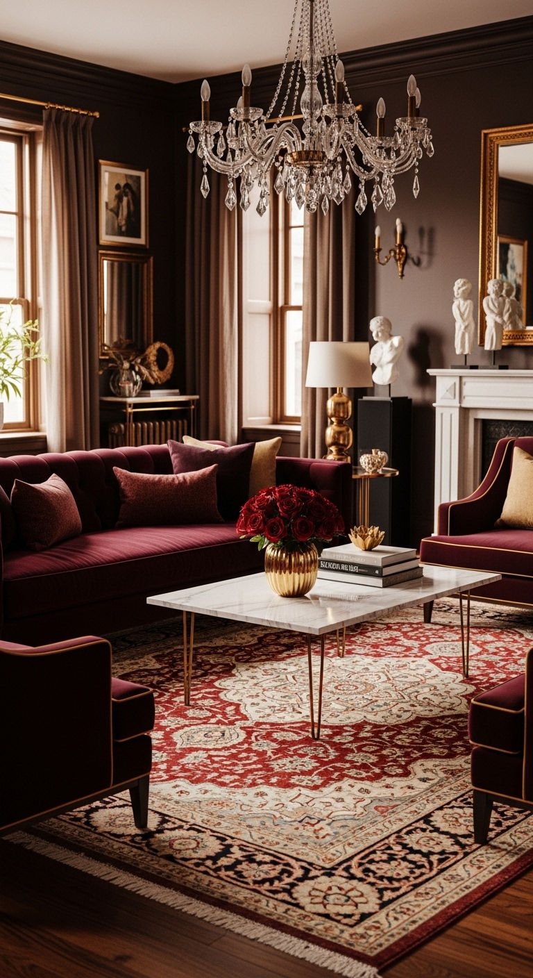 26 Wine Sofa Living Room Ideas for a Rich, Dramatic Style 2 1. Velvet Wine Elegance