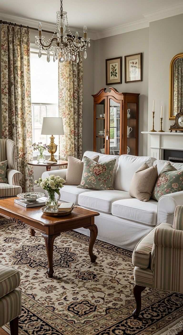 23 White Slipcovered Sofa Living Room Ideas for a Fresh Look 15 14. Vintage Inspired Living Room