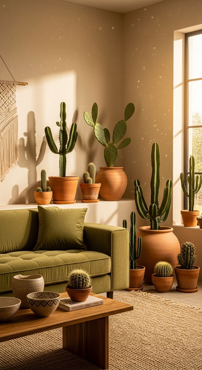 24 Moss Green Sofa Living Room Ideas for a Natural Feel 20 19. Warm Desert Green Fusion