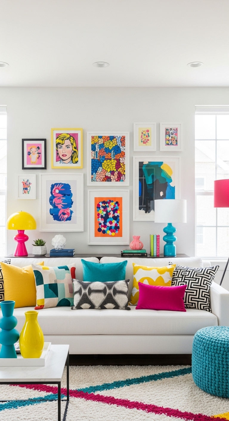 18. White Sofa with Pop Colors