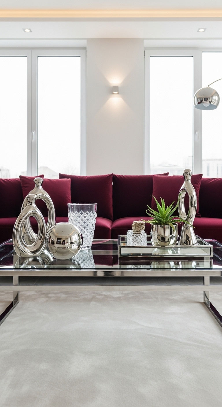 26 Wine Sofa Living Room Ideas for a Rich, Dramatic Style 23 24. Wine Sofa with Glass Accents