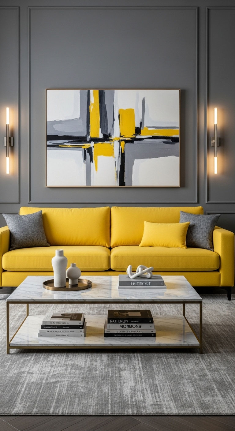 7. Yellow Meets Grey Elegance
